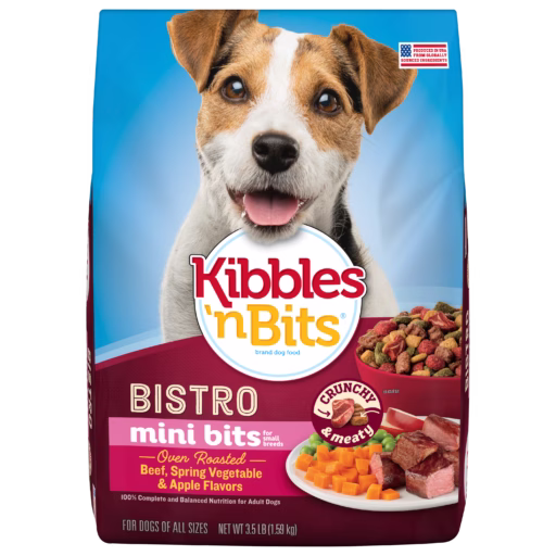 Kibbles'n Bits Bistro Mini Bites Small Breeds Beef Veg Apple Dry Dog Food 3.5LB